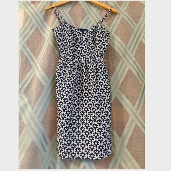 Stylish J. Crew Blue and White Pattern Dress with Pockets - Picture 1 of 6